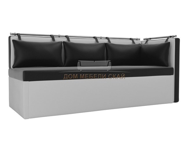 Кухонный угловой диван со спальным местом правый Метро, черный/белый/экокожа