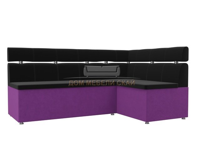 Кухонный угловой диван правый Классик, черный/фиолетовый/микровельвет