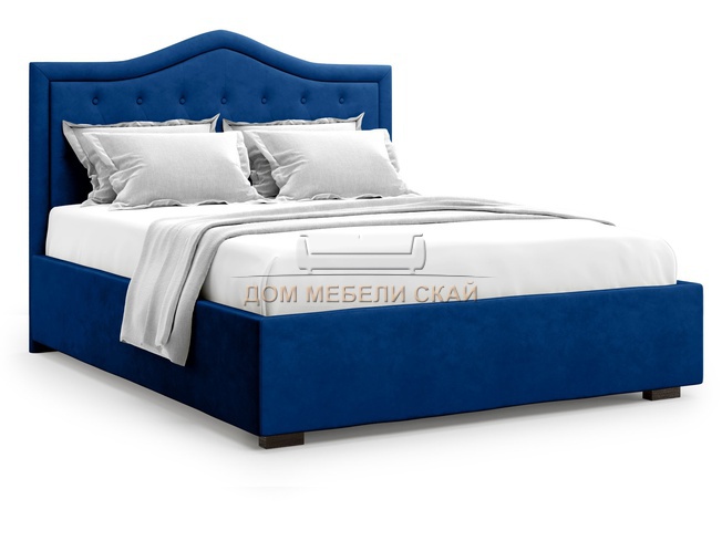 Кровать полутороспальная 140x200 Tibr с подъемным механизмом, синий велюр velutto 26