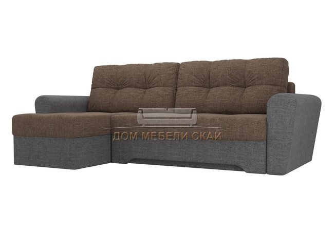 Угловой диван-кровать левый Амстердам, коричневый/серый/рогожка