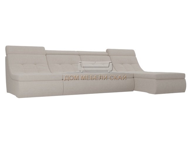 Угловой модульный диван-кровать правый Холидей Люкс, бежевый/рогожка