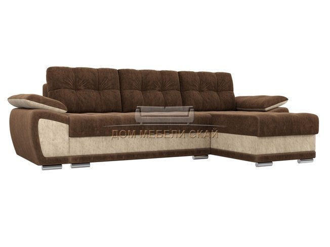 Угловой диван-кровать правый Нэстор, коричневый/бежевый/велюр