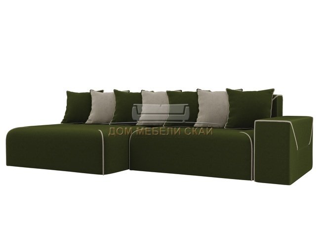 Угловой диван-кровать левый Кёльн, зеленый/бежевый/микровельвет