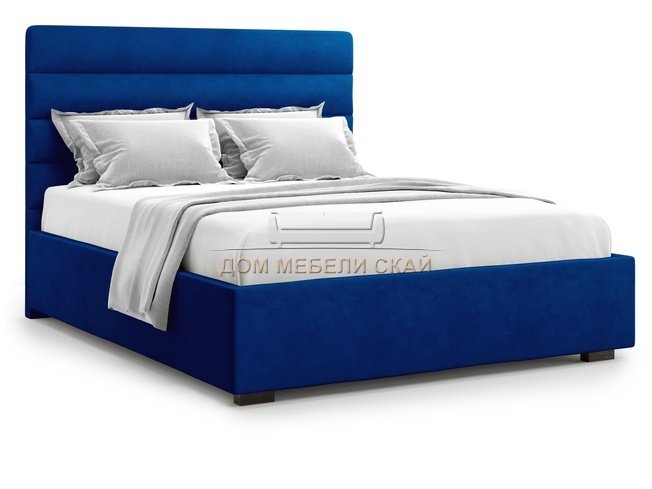 Кровать полутороспальная 140x200 Karezza без подъемного механизма, синий велюр velutto 26