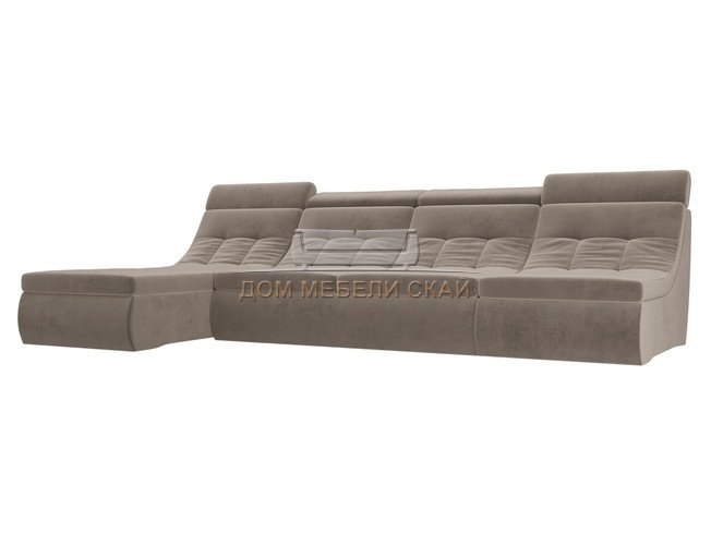 Угловой модульный диван-кровать левый Холидей Люкс, коричневый/велюр