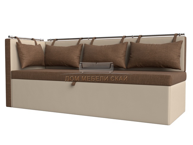 Кухонный угловой диван со спальным местом левый Метро, коричневый/бежевый/рогожка/экокожа