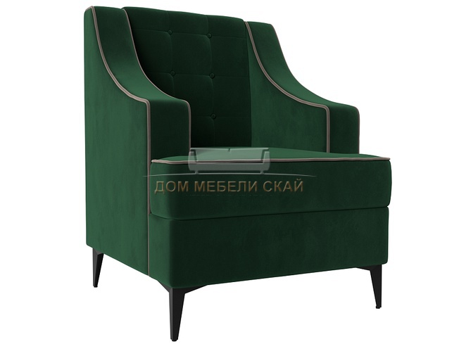Кресло Марк, зеленый/кант коричневый/велюр