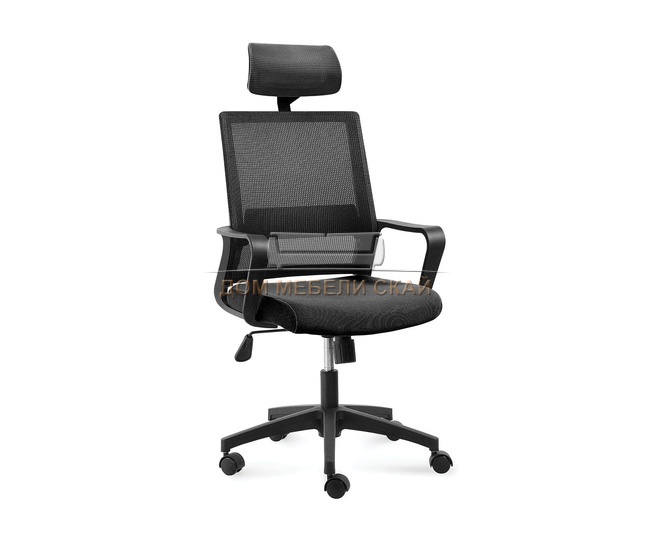 Кресло офисное Бит, черный пластик/черная сетка/черная ткань