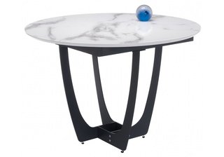 Стол обеденный круглый раздвижной Венера, белый мрамор/графит
