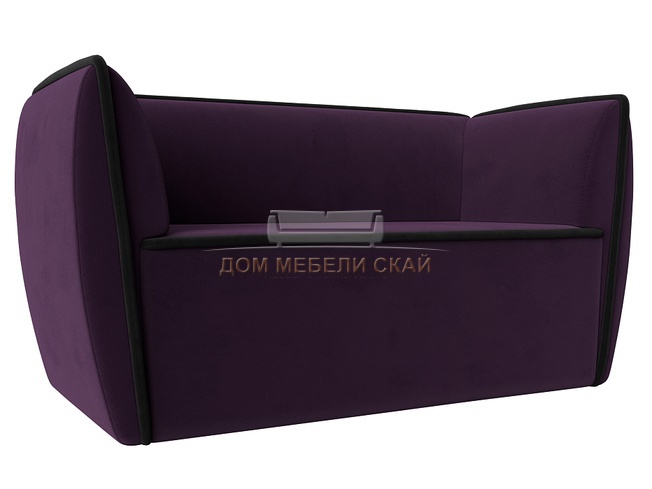 Прямой диван Бергамо 2-х местный, велюр фиолетовый/кант черный
