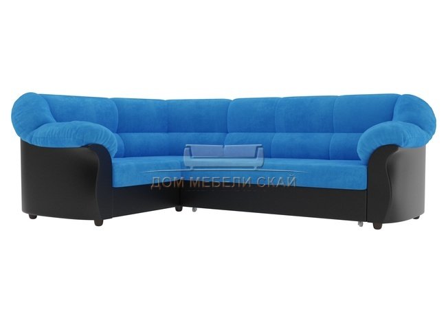 Угловой диван-кровать левый Карнелла, голубой/черный/велюр/экокожа