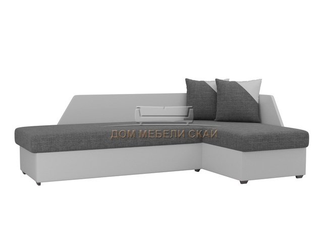 Угловой диван-кровать правый Андора, серый/белый/рогожка/экокожа
