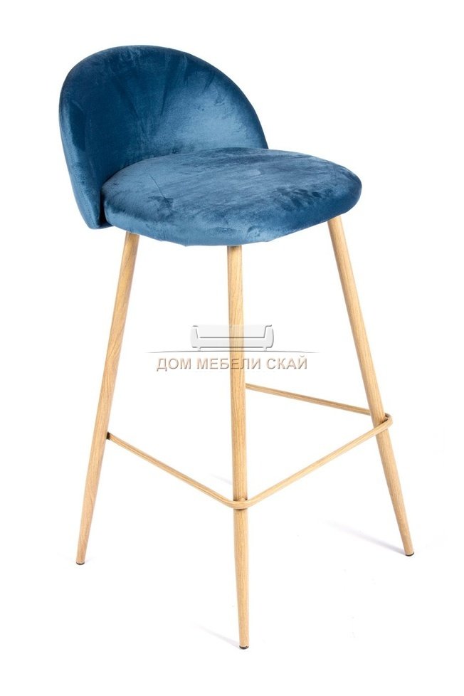 Барный стул Vivian, велюровый синего цвета