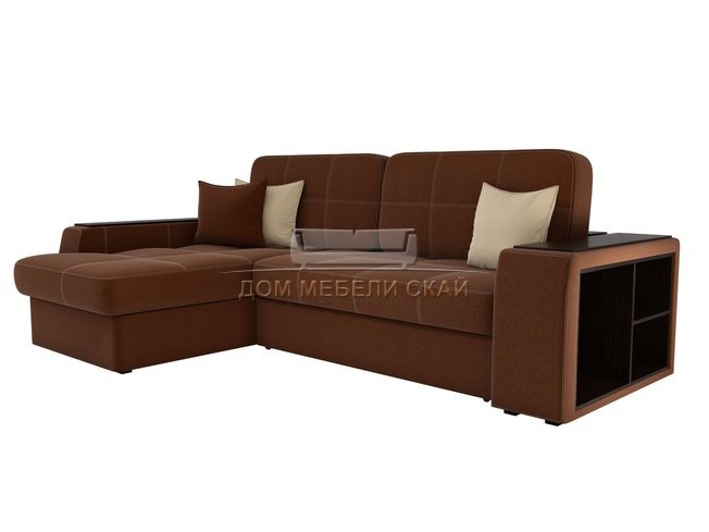 Угловой диван-кровать левый Брюссель, коричневый/рогожка