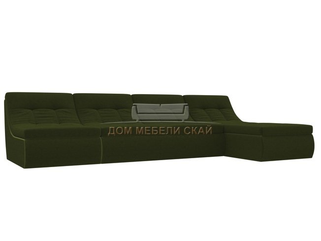 Угловой модульный диван-кровать правый Холидей, зеленый/микровельвет