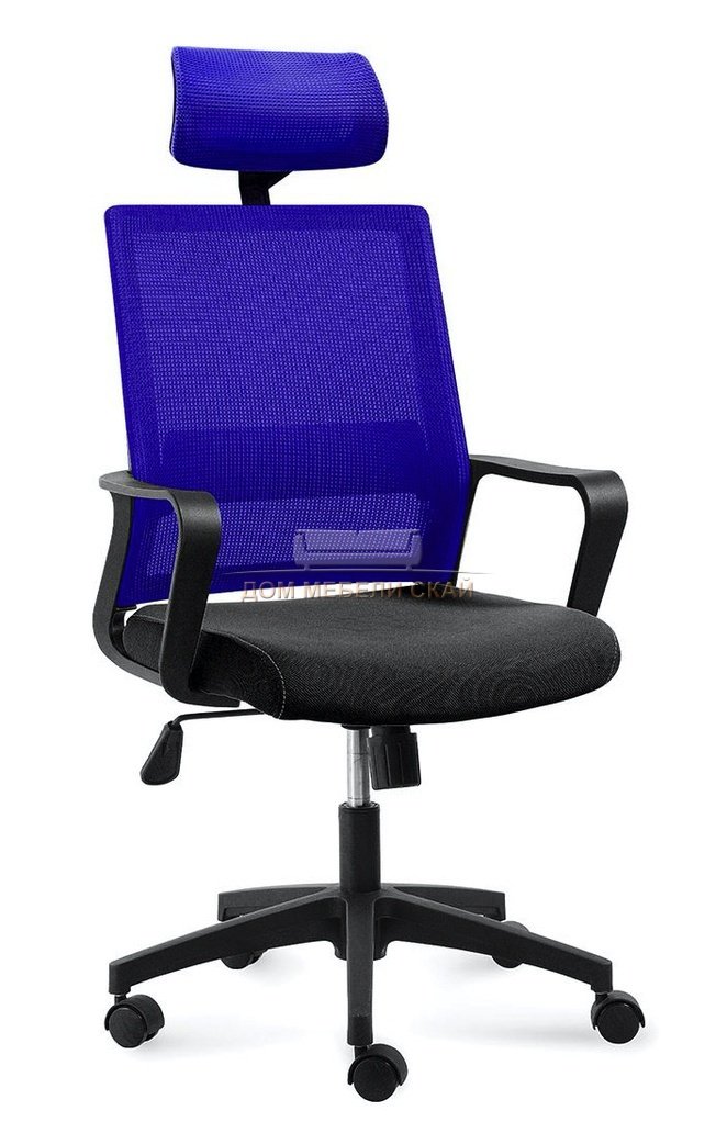 Кресло офисное Бит, черный пластик/синяя сетка/черная ткань