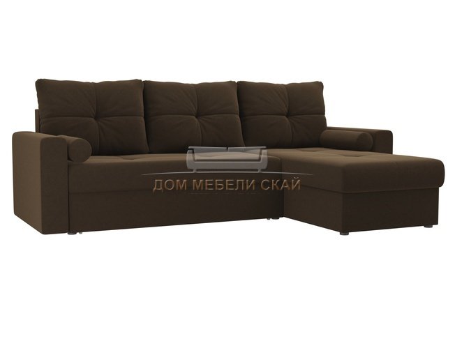 Угловой диван-кровать правый Верона, коричневый/микровельвет