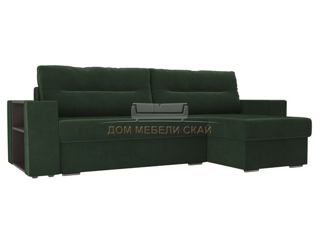 Угловой диван-кровать правый Эридан, зеленый/велюр