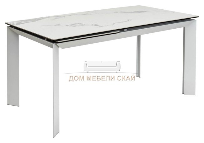 Стол обеденный раздвижной CREMONA 160, HIGH GLOSS STATUARIO/белый мрамор глянцевый/керамика/белый каркас