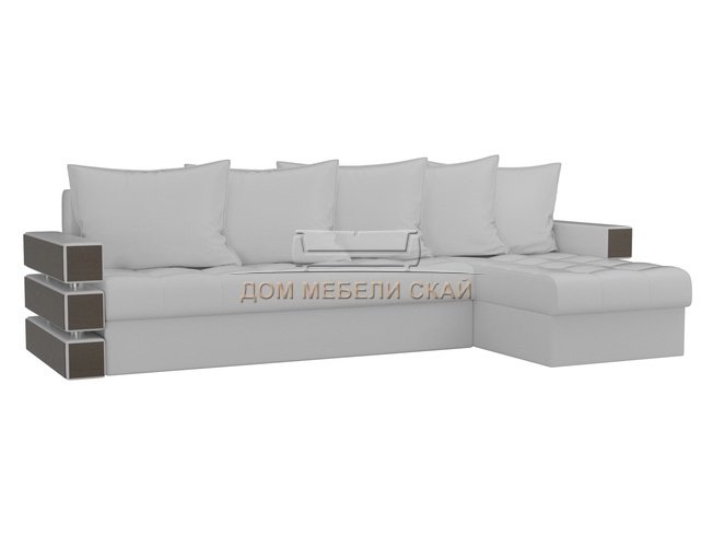 Угловой диван-кровать правый Венеция, белый/экокожа