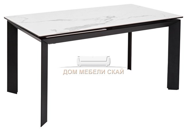Стол обеденный раскладной CREMONA 160, matte statuario белый мрамор матовый/керамика/черный каркас