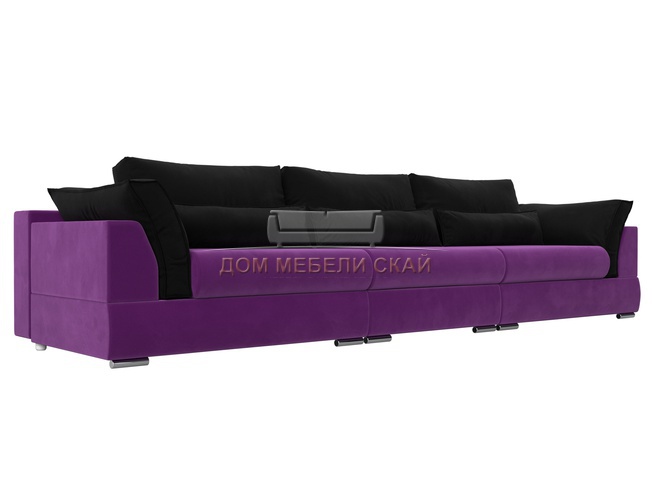Диван-кровать Пекин Long, микровельвет фиолетовый/черный
