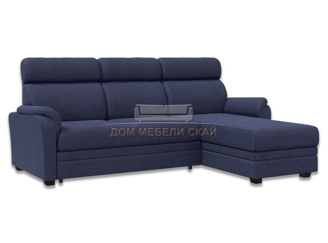 Угловой диван-кровать Омега 2-1, темно-синий велюр