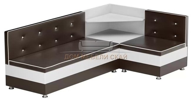 Кухонный угловой диван правый Милан, коричневый/белый/экокожа