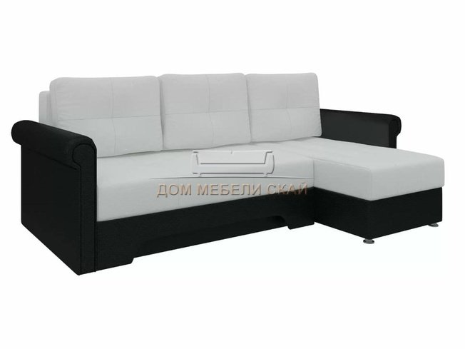 Угловой диван-кровать правый Леон, белый/черный/экокожа