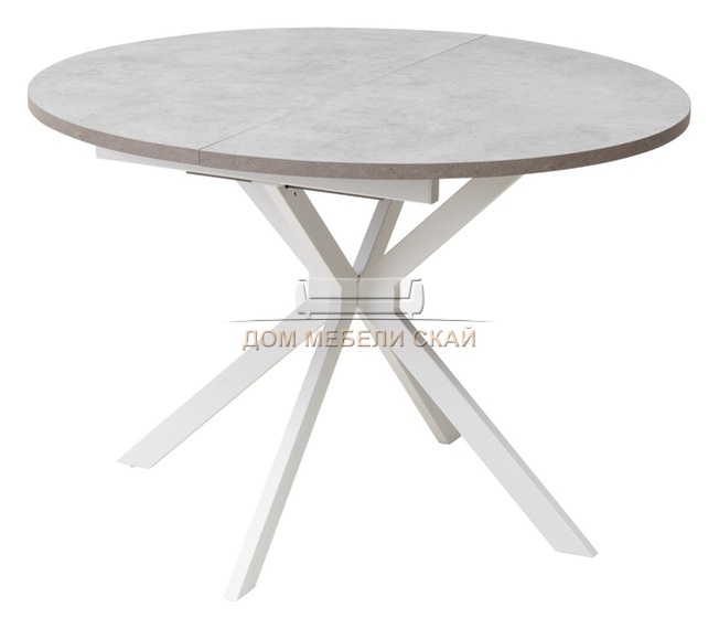 Стол обеденный круглый раскладной Вега D110, бетон чикаго светло-серый/белый каркас