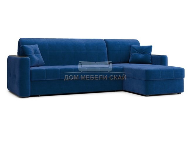 Угловой диван-аккордеон Ницца 1800, velutto 26 синий/накладка венге