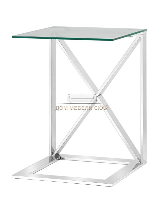 Журнальный стол 40x40 КРОСС, прозрачное стекло/сталь серебро