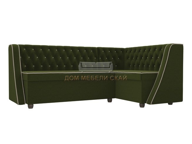 Кухонный угловой диван правый Лофт, зеленый/микровельвет