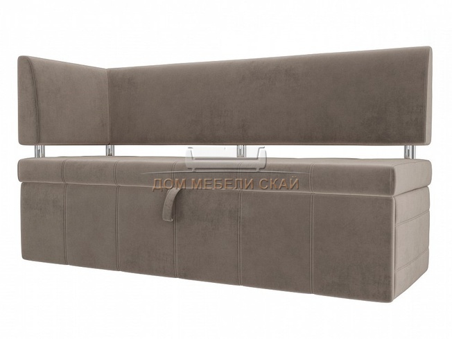 Кухонный диван Стоун с левым углом, коричневый велюр