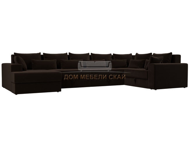 П-образный угловой диван Майами, коричневый/микровельвет