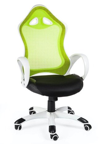 Кресло офисное Тесла, белый пластик/зеленая спинка/черное сиденье