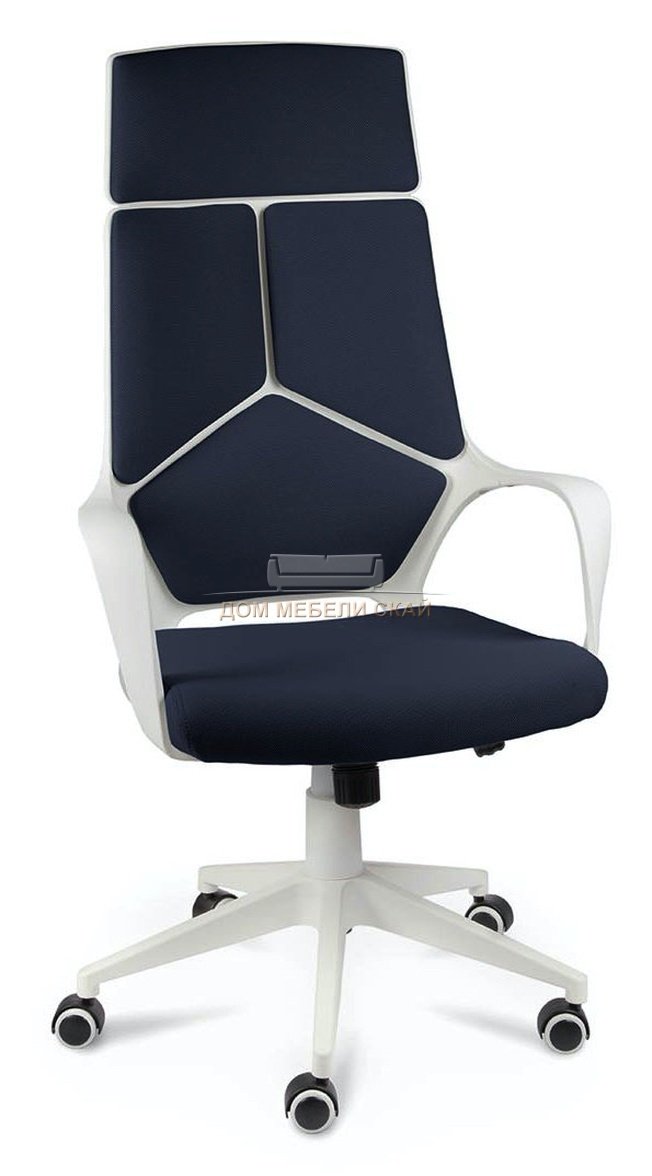 Кресло офисное IQ, белый пластик/темно-синяя ткань