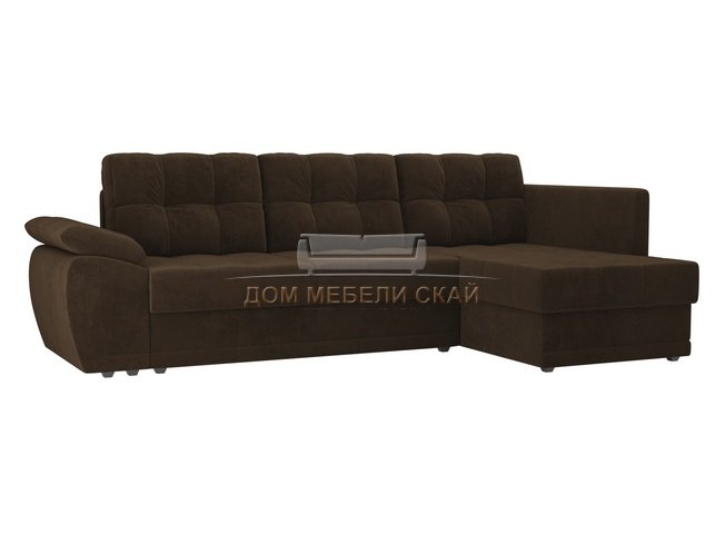 Угловой диван-кровать правый Нэстор прайм, коричневый/велюр