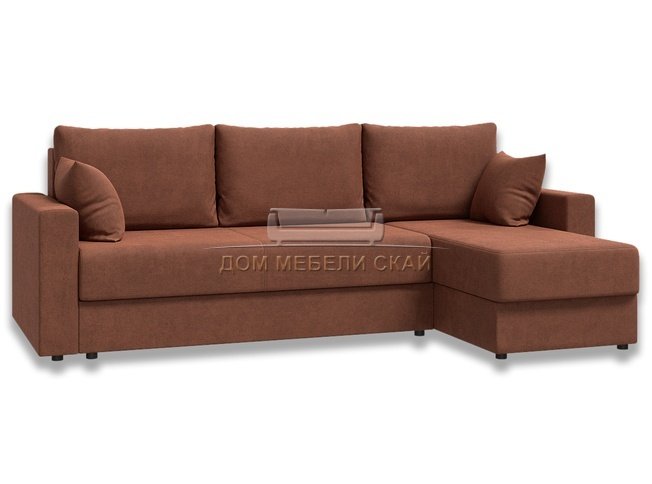 Угловой диван-кровать Лира с боковинами, коричневый велюр