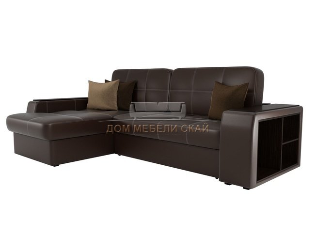 Угловой диван-кровать левый Брюссель, коричневый/экокожа