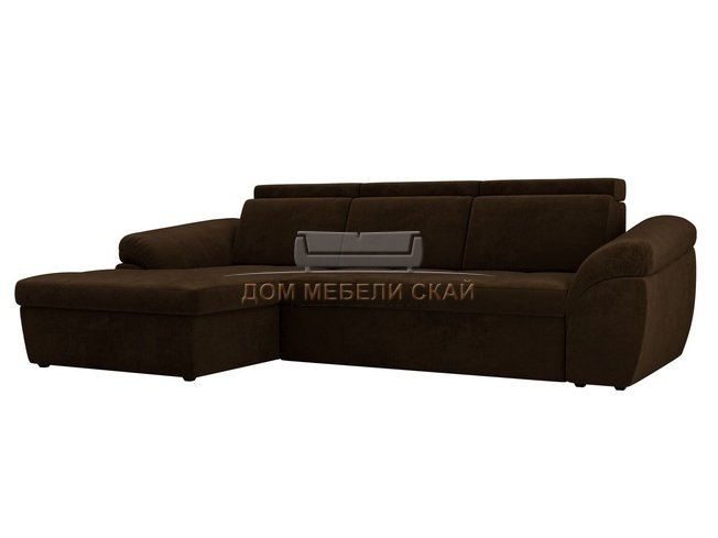 Угловой диван-кровать левый Мисандра, коричневый/велюр