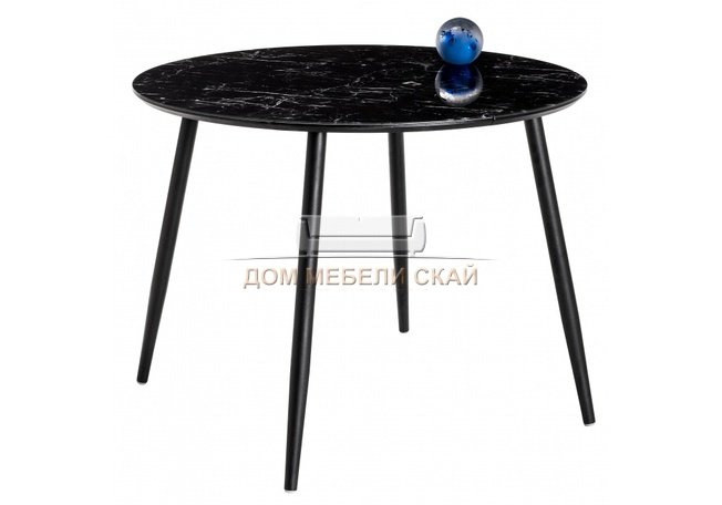 Стол обеденный круглый раздвижной Кловис, черный мрамор/черный