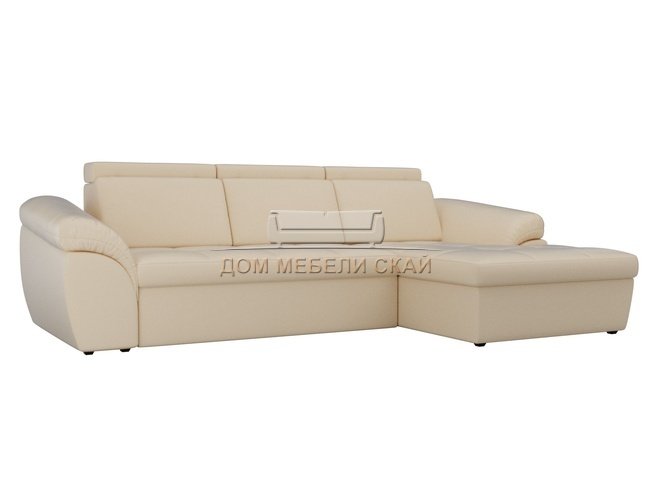 Угловой диван-кровать правый Мисандра, бежевый/экокожа