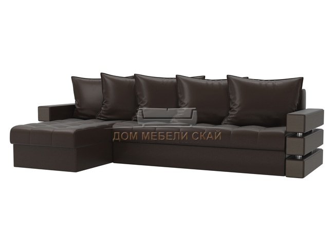Угловой диван-кровать левый Венеция, коричневый/экокожа