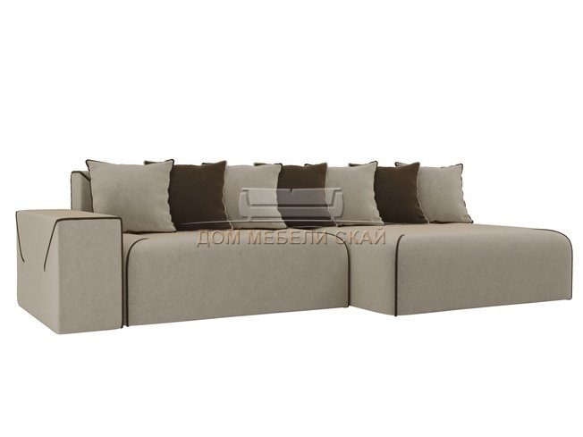 Угловой диван-кровать правый Кёльн, бежевый/коричневый/микровельвет