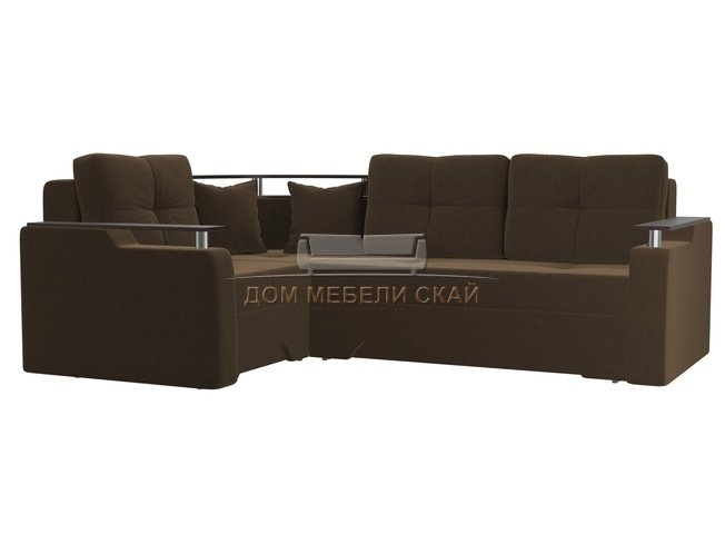 Угловой диван-кровать левый Комфорт, коричневый/микровельвет