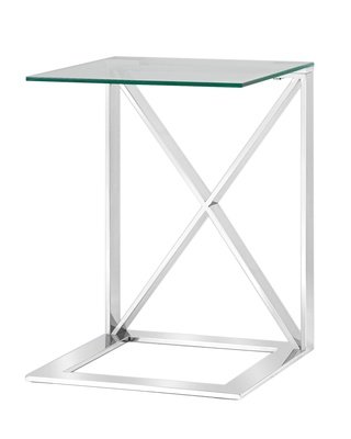 Журнальный стол 40x40 КРОСС, прозрачное стекло/сталь серебро