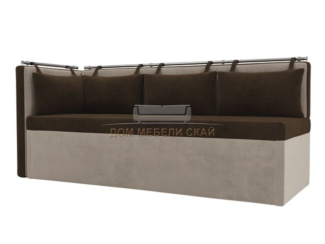 Кухонный угловой диван со спальным местом левый Метро, коричневый/бежевый/велюр