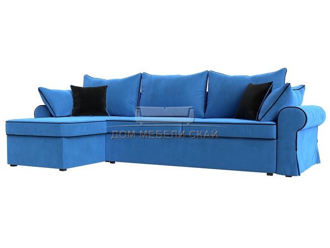 Угловой диван-кровать левый Элис, голубой/велюр