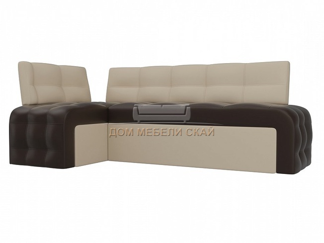 Кухонный угловой диван левый Люксор, коричневый/бежевый/экокожа